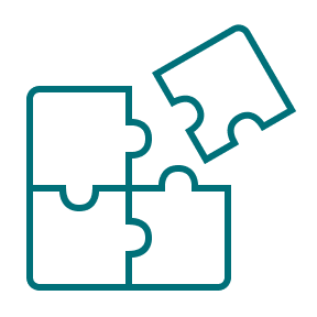 Icon of a puzzle with one piece apart from three others