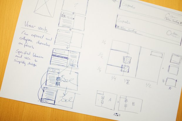 Photo of a piece of paper containing sketches of an application